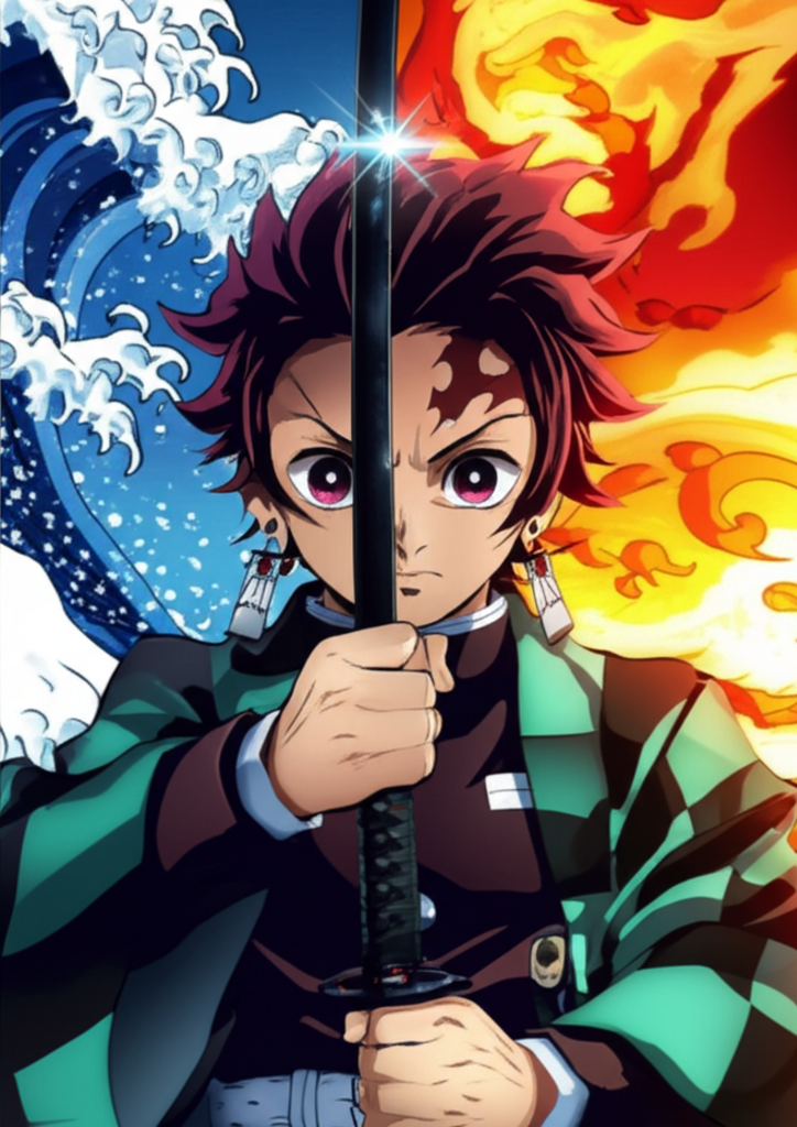 Tanjiro Kamado Dual Elements Premium Anime Poster | 300 GSM A4 | 350 GSM 12x18